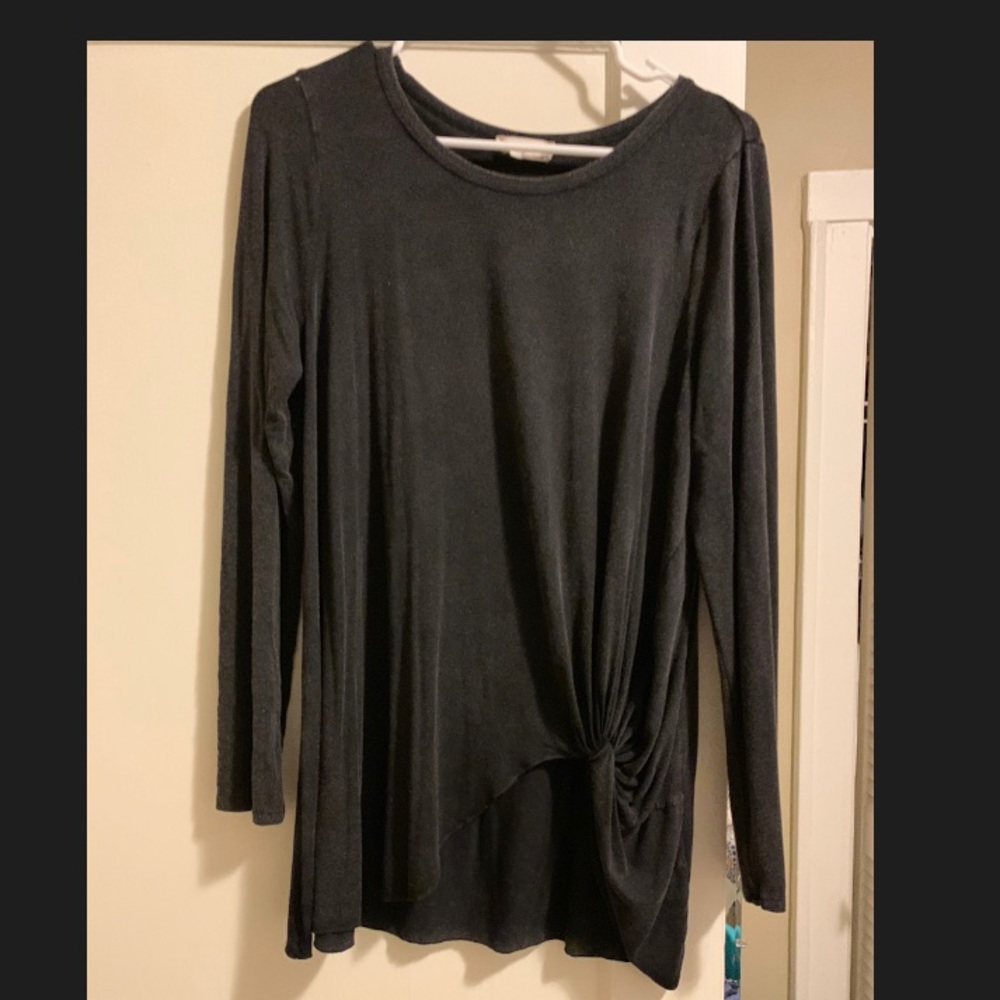 charcoal gray left side tie long sleeve shirt